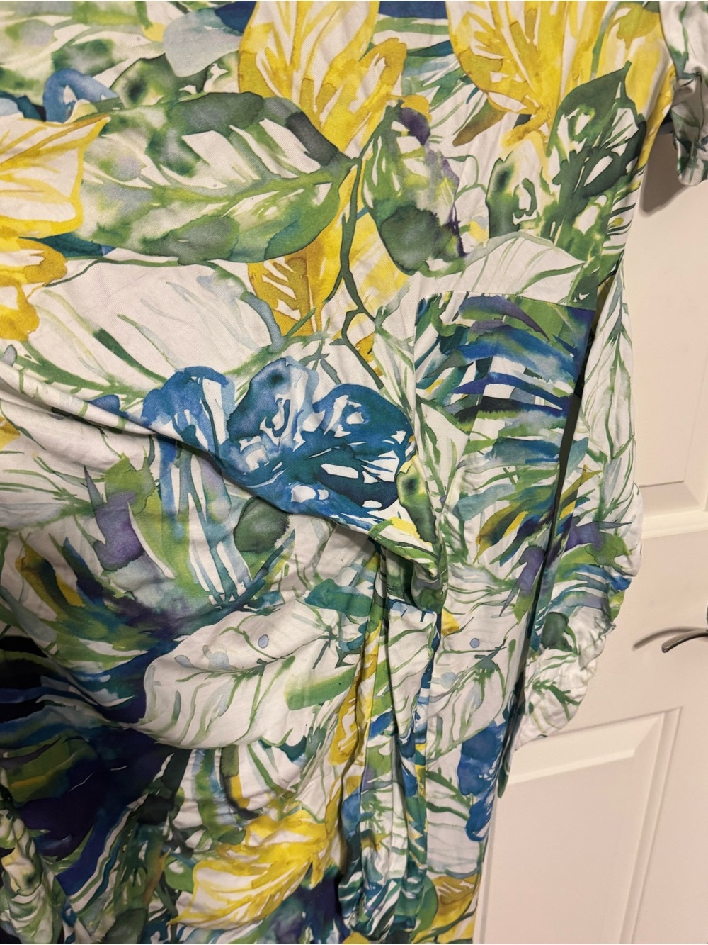 Chico's Twist-Front Tropical Floral Dress - Blue Yellow Midi Sz 1 (Small) - Picture 10 of 11
